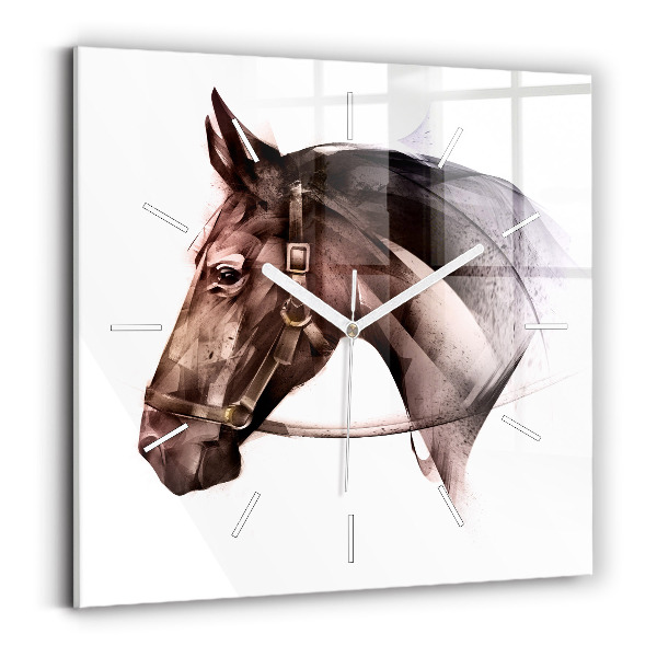 Pendule carrée en verre Profil de cheval peint