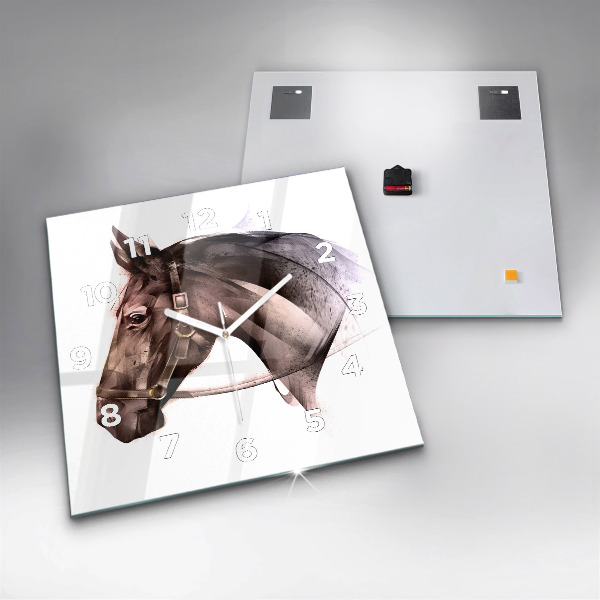 Pendule carrée en verre Profil de cheval peint