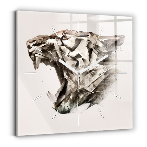 Pendule carrée en verre 'portrait peint d''un tigre'
