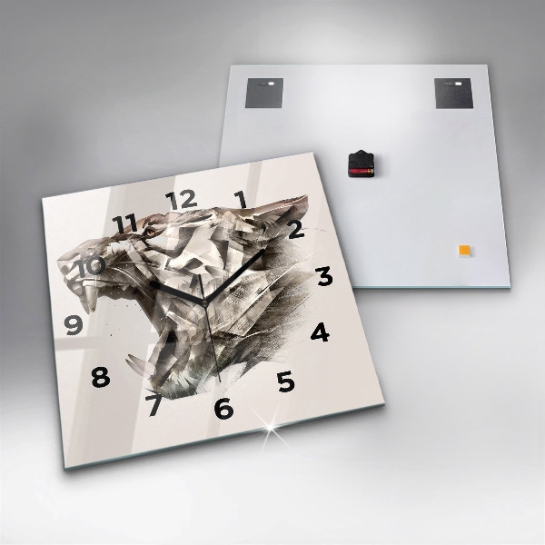 Pendule carrée en verre 'portrait peint d''un tigre'