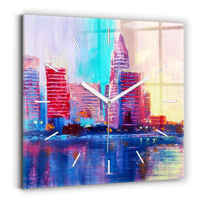 Pendule carrée en verre Abstraction de gratte-ciel