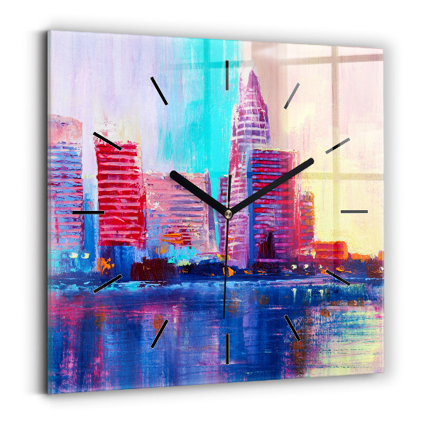 Pendule carrée en verre Abstraction de gratte-ciel