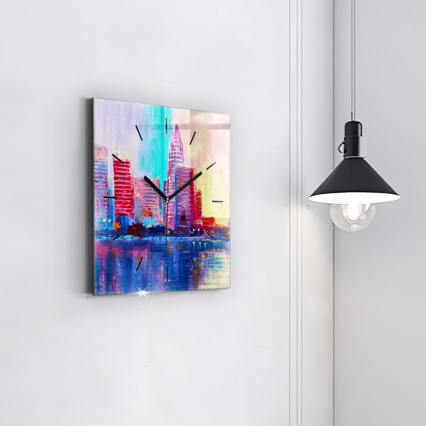 Pendule carrée en verre Abstraction de gratte-ciel