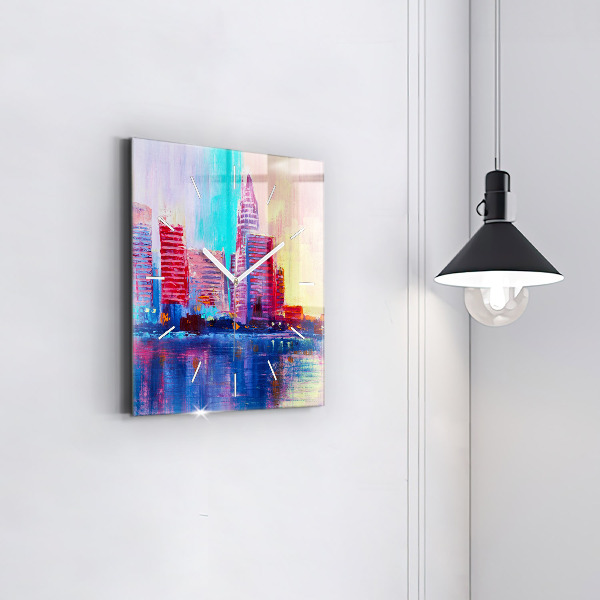 Pendule carrée en verre Abstraction de gratte-ciel