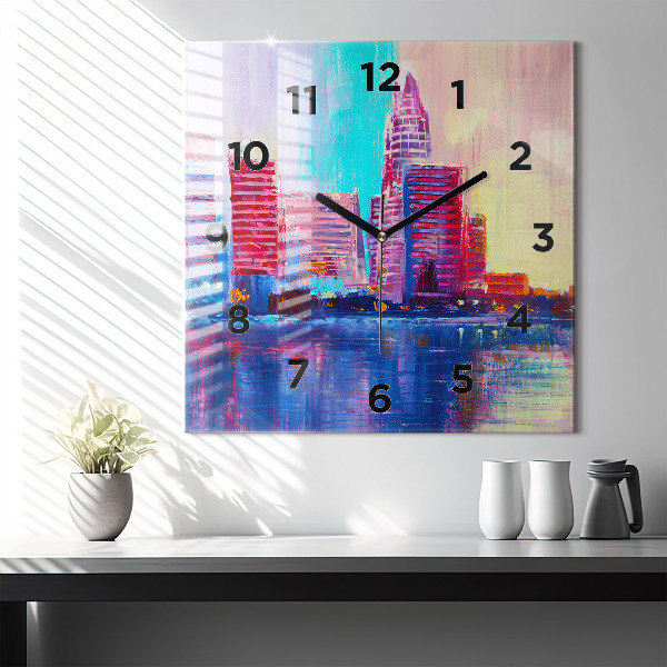 Pendule carrée en verre Abstraction de gratte-ciel