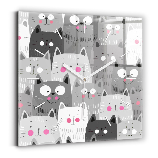 Pendule carrée en verre Motif avec des chats