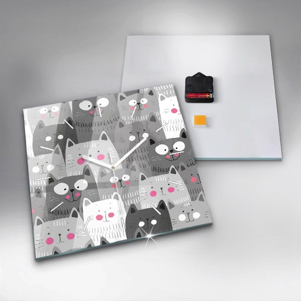 Pendule carrée en verre Motif avec des chats