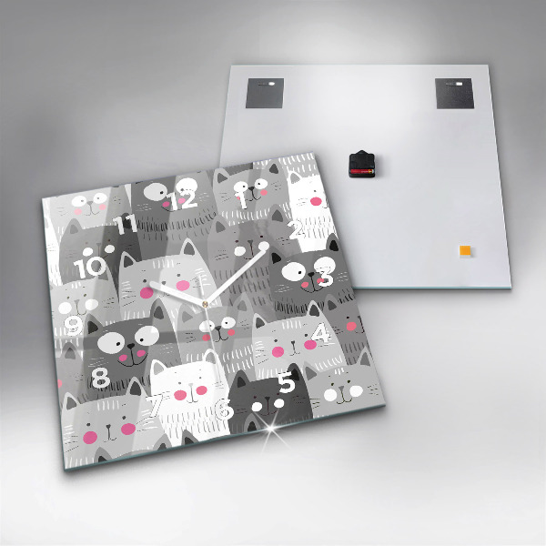 Pendule carrée en verre Motif avec des chats