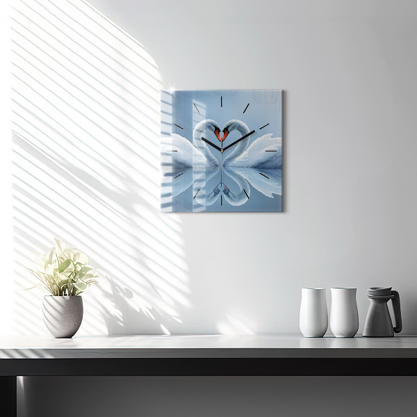 Horloge murale carrée Des cygnes dans le cœur