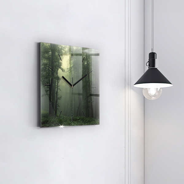 Horloge murale carrée Forêt brumeuse le matin