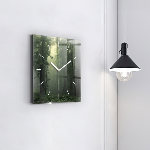 Horloge murale carrée Forêt brumeuse le matin
