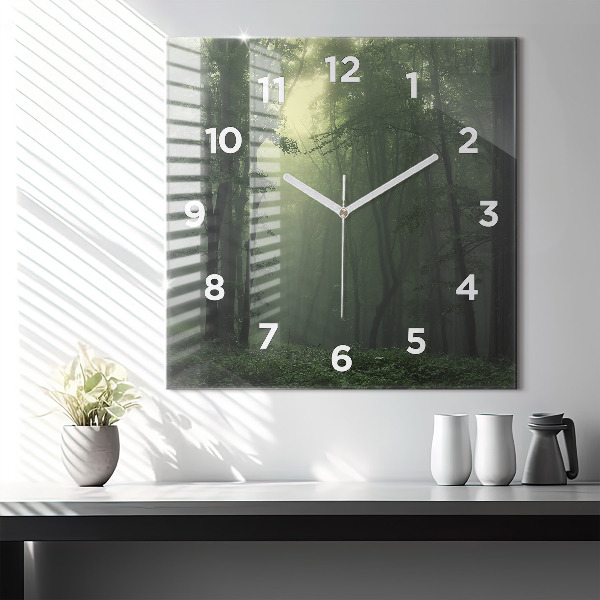 Horloge murale carrée Forêt brumeuse le matin