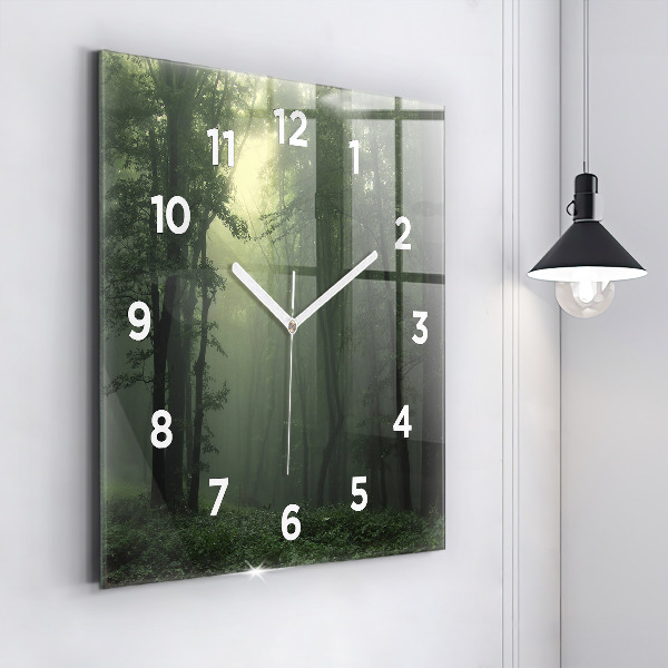 Horloge murale carrée Forêt brumeuse le matin