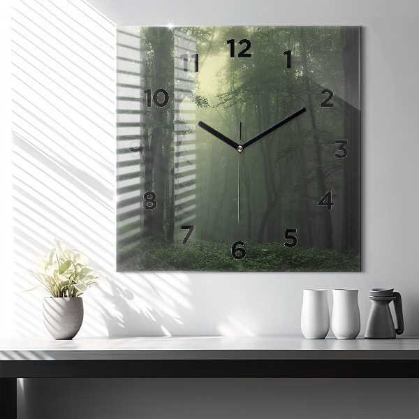 Horloge murale carrée Forêt brumeuse le matin