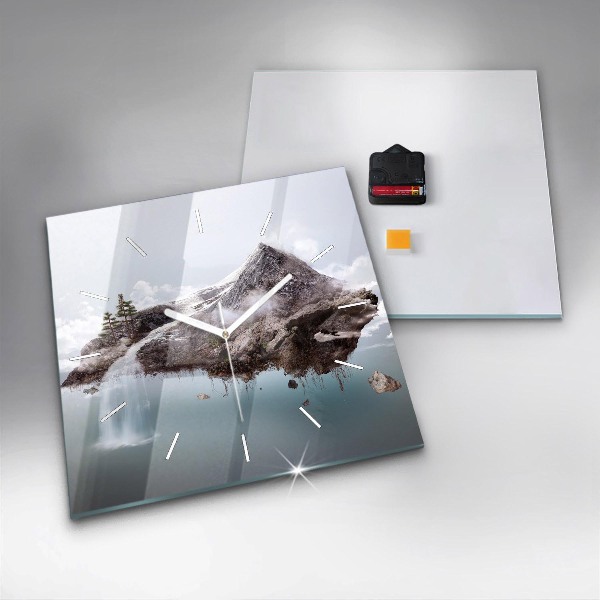 Horloge murale carrée 'L''île volante et la cascade'