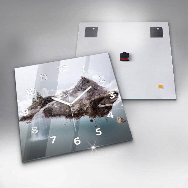 Horloge murale carrée 'L''île volante et la cascade'