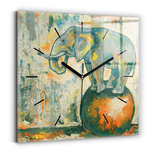 Horloge murale carrée 'Posture de l''éléphant peint'
