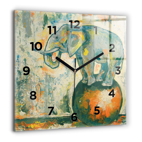 Horloge murale carrée 'Posture de l''éléphant peint'