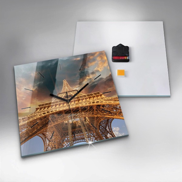 Horloge murale carrée La Tour Eiffel contre les nuages