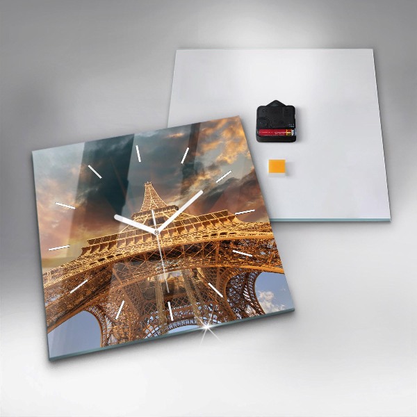 Horloge murale carrée La Tour Eiffel contre les nuages