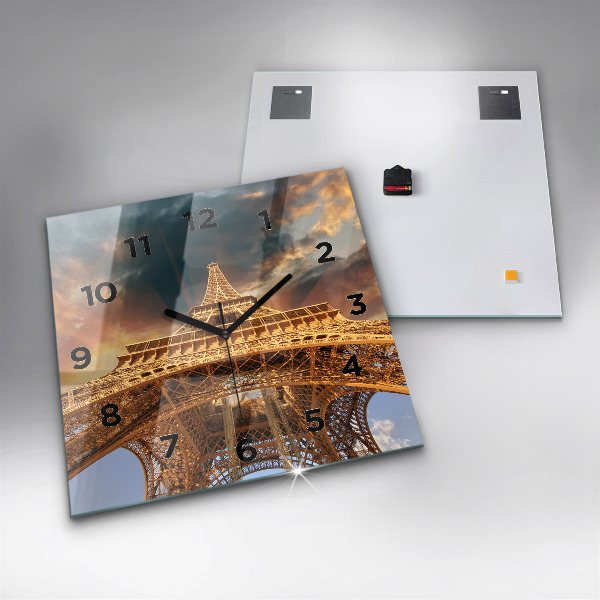Horloge murale carrée La Tour Eiffel contre les nuages