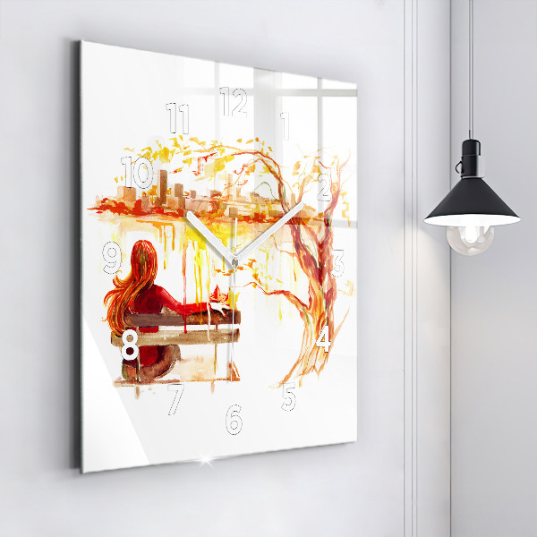 Horloge murale carrée 'Paysage d''automne'