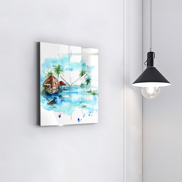 Horloge murale carrée 'Photo d''une île déserte'