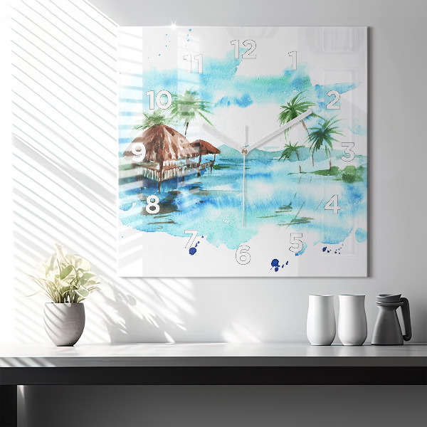 Horloge murale carrée 'Photo d''une île déserte'