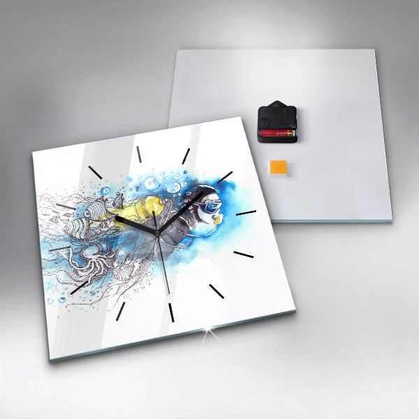 Horloge murale carrée La vie des poissons sous-marins