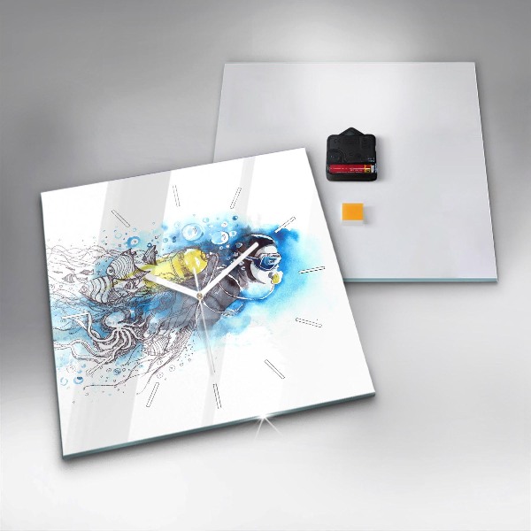 Horloge murale carrée La vie des poissons sous-marins