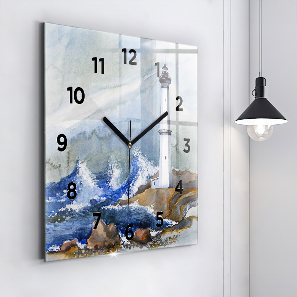 Horloge murale carrée La mer et le phare