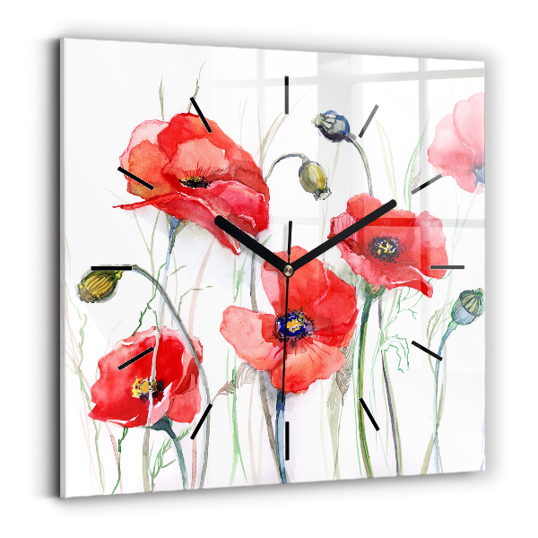 Horloge murale carrée Coquelicots rouges peints
