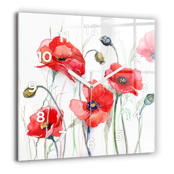 Horloge murale carrée Coquelicots rouges peints