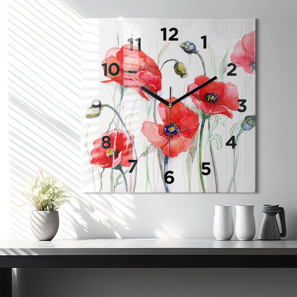 Horloge murale carrée Coquelicots rouges peints