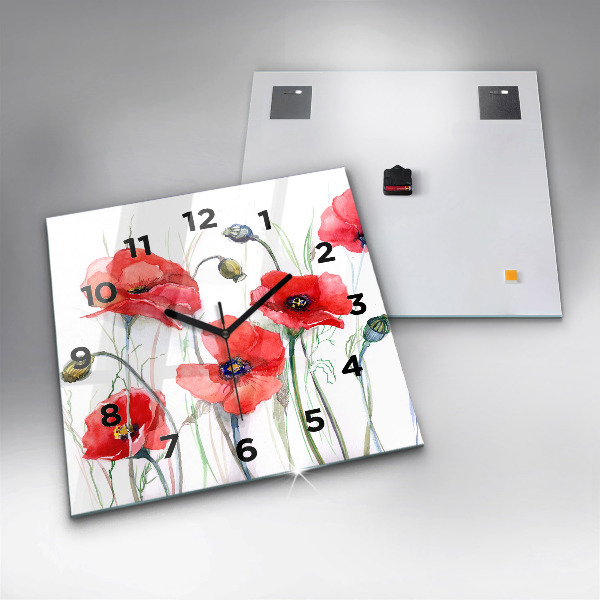 Horloge murale carrée Coquelicots rouges peints