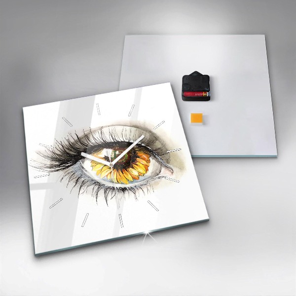 Horloge murale carrée 'Fleur de tournesol dans l''œil'