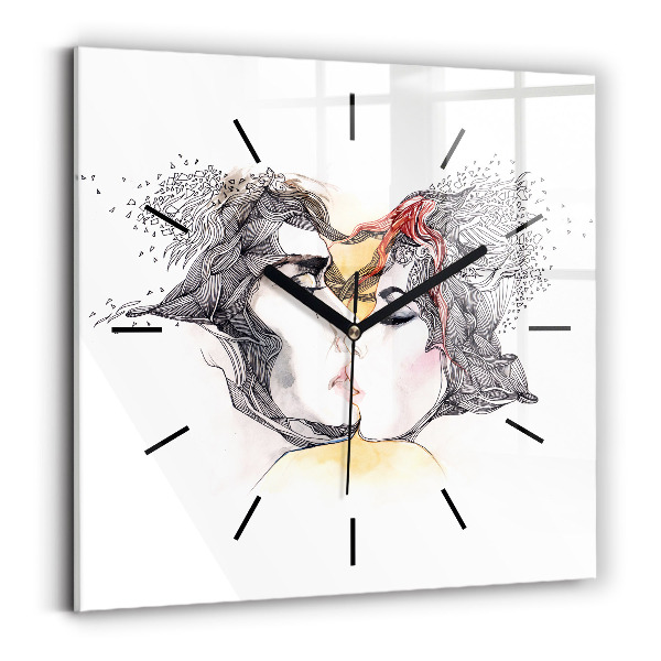 Horloge murale carrée 'Dessin de baiser d''amour'