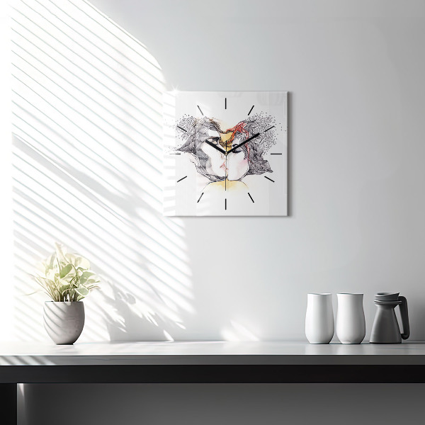 Horloge murale carrée 'Dessin de baiser d''amour'