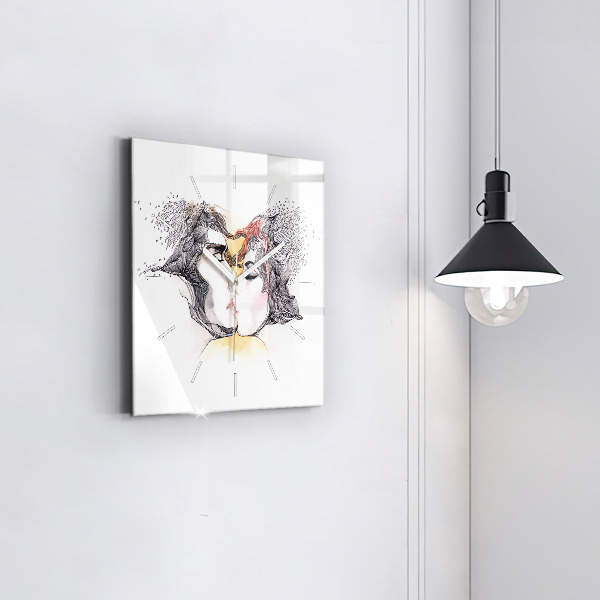 Horloge murale carrée 'Dessin de baiser d''amour'