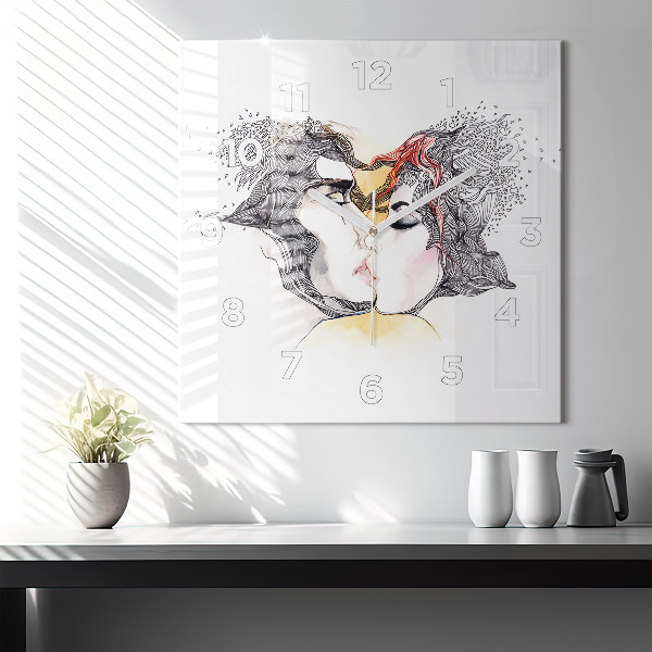 Horloge murale carrée 'Dessin de baiser d''amour'