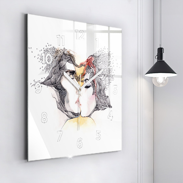 Horloge murale carrée 'Dessin de baiser d''amour'