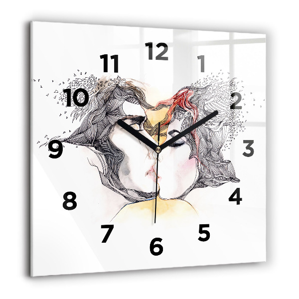 Horloge murale carrée 'Dessin de baiser d''amour'