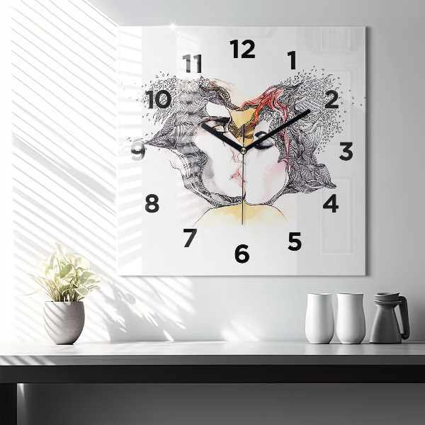 Horloge murale carrée 'Dessin de baiser d''amour'