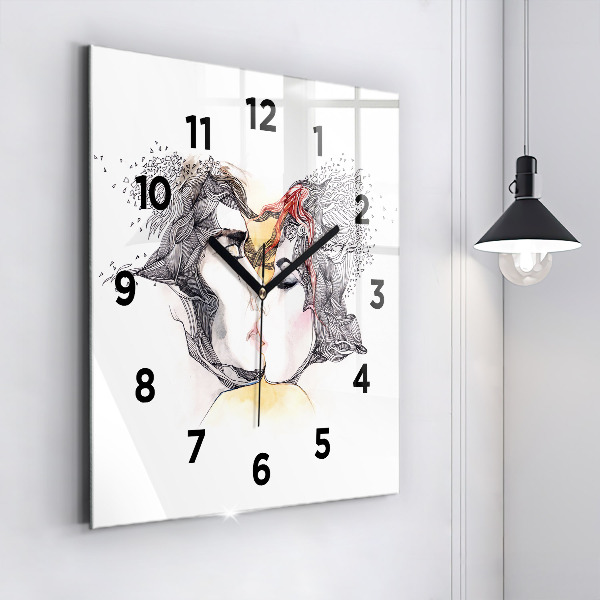 Horloge murale carrée 'Dessin de baiser d''amour'