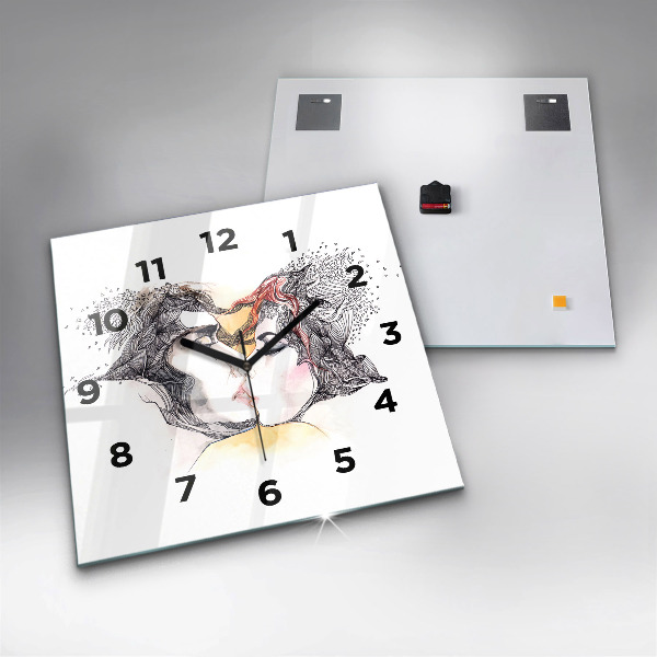 Horloge murale carrée 'Dessin de baiser d''amour'