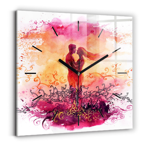 Horloge murale carrée 'Couple amoureux à l''aquarelle'