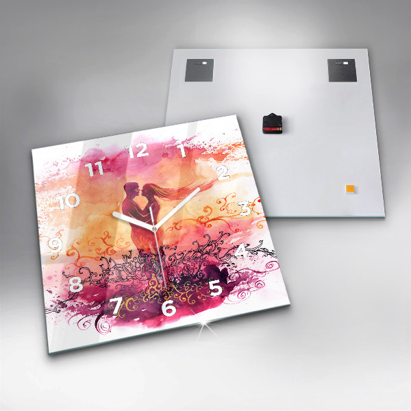 Horloge murale carrée 'Couple amoureux à l''aquarelle'