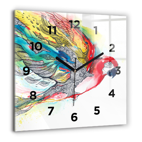 Horloge murale carrée Perroquet coloré en vol