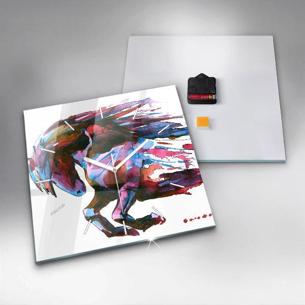 Horloge murale carrée Un cheval en fuite