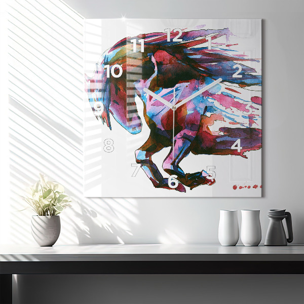 Horloge murale carrée Un cheval en fuite
